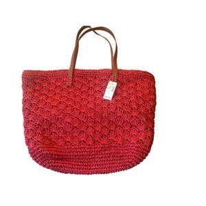NWT Dressbarn Red Woven Straw Tote Bag Shoulder Handbag Summer Large $40 MSRP